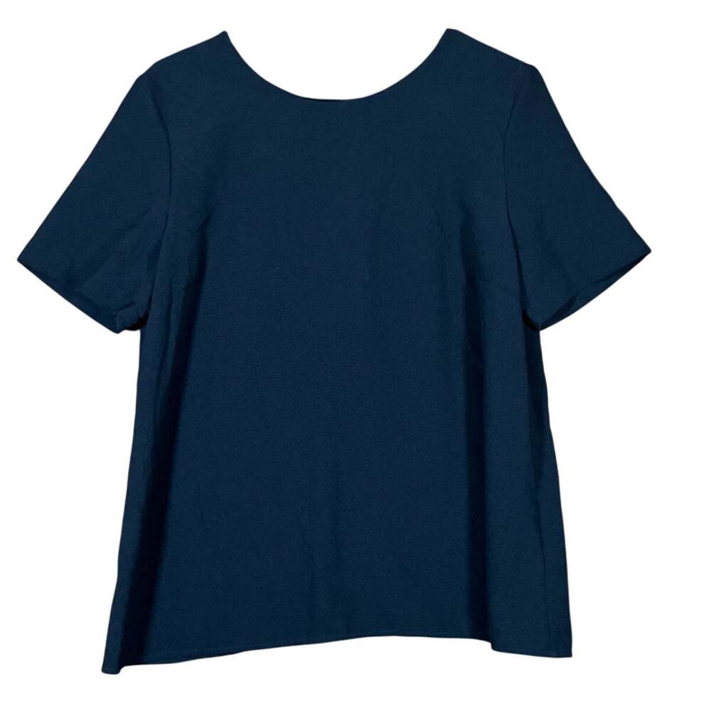 Banana Republic Womens Blouse Navy Short Sleeve Open Pleated Back Stretch M